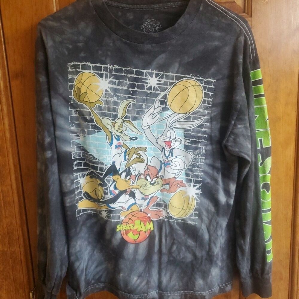 Space Jam Size M Long Sleeve Shirt Mens Gray Tie Dye Tune Squad Looney Tunes Tee